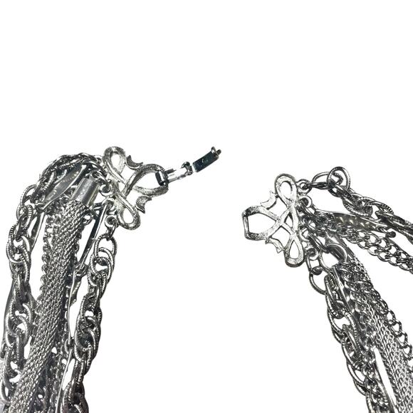 Multi-Strand Layered Chain Silver-Tone Necklace 23" Heavy Chunky - Picture 5 of 7